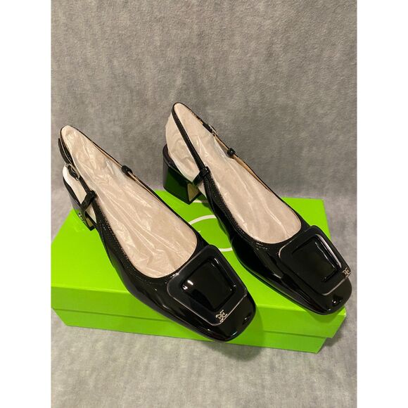 Sam‎ Edelman Womens Shoes Tracie Black Patent Sz 7M Slingback Block Heel Pump - Picture 1 of 9